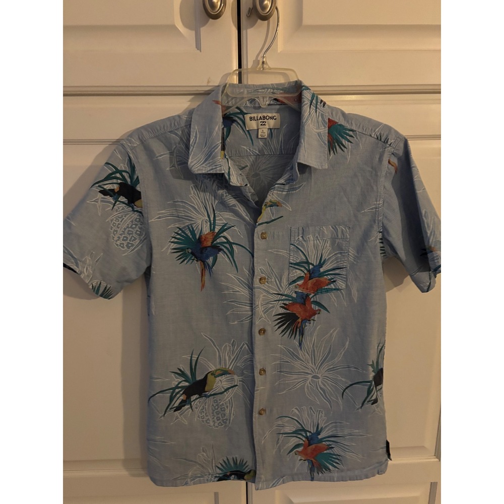 Billabong Men's Short Sleeve Button Up Shirt Tropical Pineapple Print Blue ‎ S